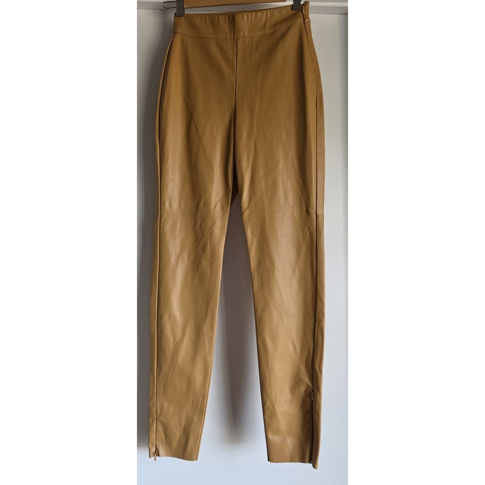 NWT Meshki Shayla Skinny Faux Leather High Rise Pants S Tan Solid Faux Leather
